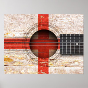 Affiches English Flag on Old Acoustic Guitar