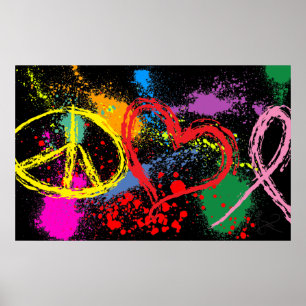 Affiches "Énorme" Peace Love Hope Paint Splatter