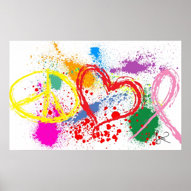 Affiches "Énorme" Peace Love Hope Paint Splatter (Devant)
