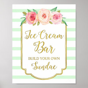 Affiches Enseigne de barre de glace à la crème florale rose