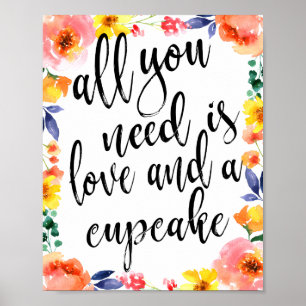 Affiches Enseigne de cupcake 8x10 signe aquarelle florale