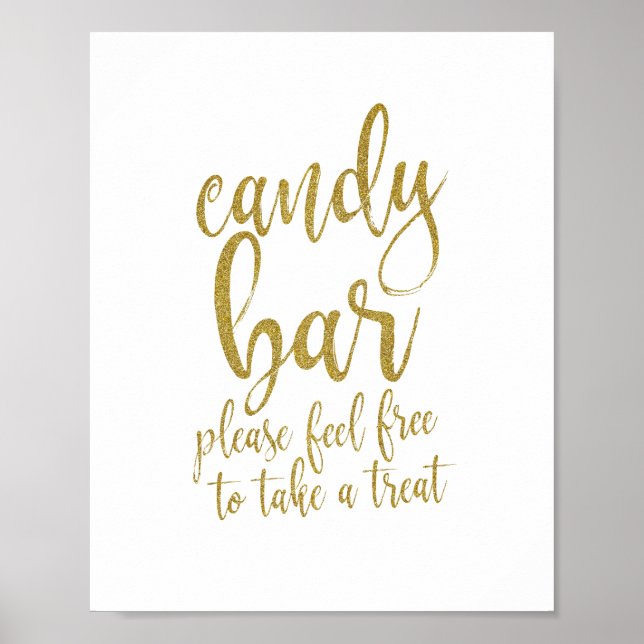 Affiches Enseigne de mariage Candy Bar Gold Glitter Script  (Devant)