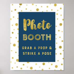 Affiches Enseigne de Photomaton de Mariage Bleu Nuit Or Con