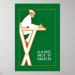 Affiches Ensemble de jeu et match, rétro arbitre de tennis