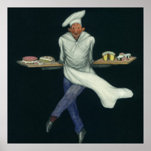 Affiches Entreprise alimentaire vintage, boulanger avec des