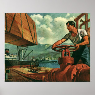 Affiches Entreprise Vintage, pétrolier avec docker