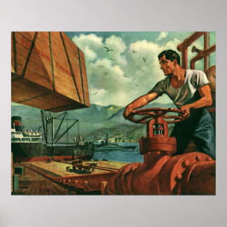 Affiches Entreprise Vintage, pétrolier avec docker