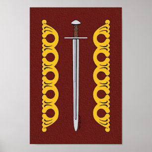 Affiches Épée normande médiévale et bandes décoratives