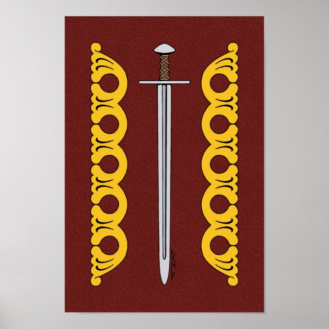 Affiches Épée normande médiévale et bandes décoratives (Devant)
