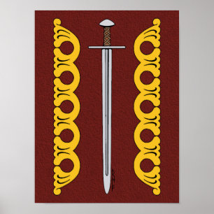 Affiches Épée normande médiévale et bandes décoratives