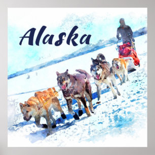 Affiches Équipe (AK) de chien de traîneau de l'Alaska A -