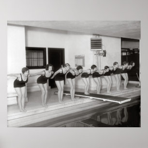 Affiches Équipe de natation féminine, 1930. Photo ancienne