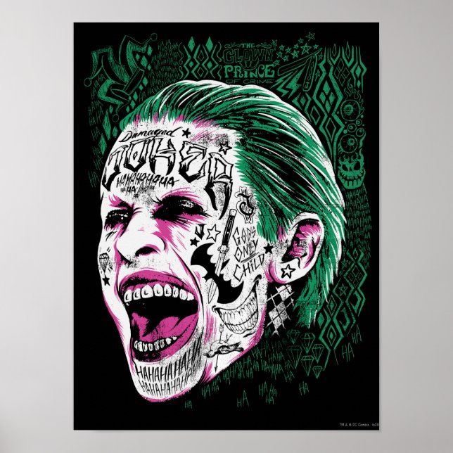 Affiches Équipe de suicide | Rire Joker Head Sketch (Devant)