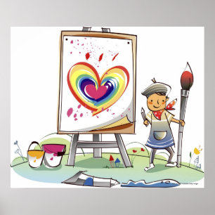 Affiches Équipez tenir un pinceau et se tenir prêt un