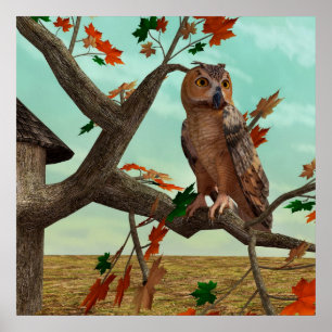 Affiches Érable chouette d'automne Art faunique