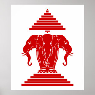 Affiches Erawan Trois éléphant en tête Lao / Laos Drapeau