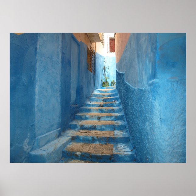 Affiches Escalier bleu étroit au Maroc (Devant)