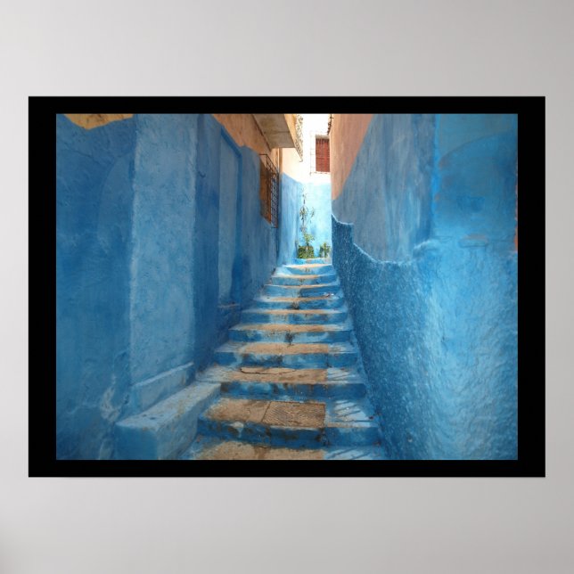 Affiches Escalier bleu étroit au Maroc (Devant)
