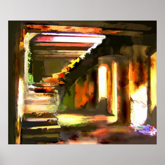 Affiches Escalier vers un sous-sol vide (Devant)