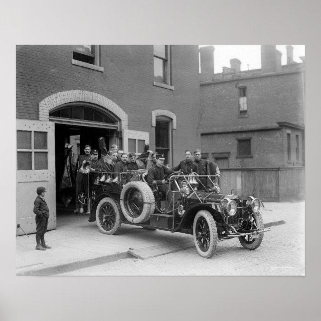 Affiches Escouade de pompiers Packard, 1911. Photo ancienne (Devant)