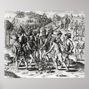 Affiches Espagnols recevant des cadeaux des Indiens