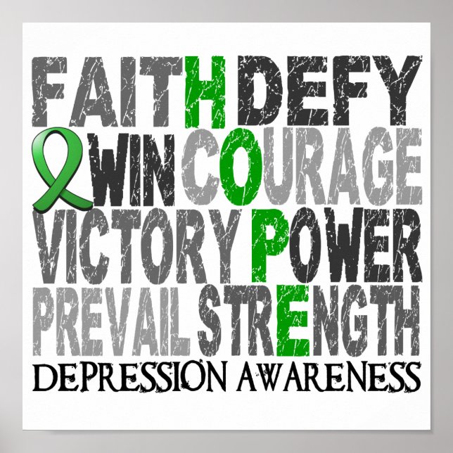 Affiches Espérer la dépression du collage des mots (Devant)