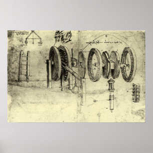 Affiches Esquisse technique d'une roue par Léonard de Vinci