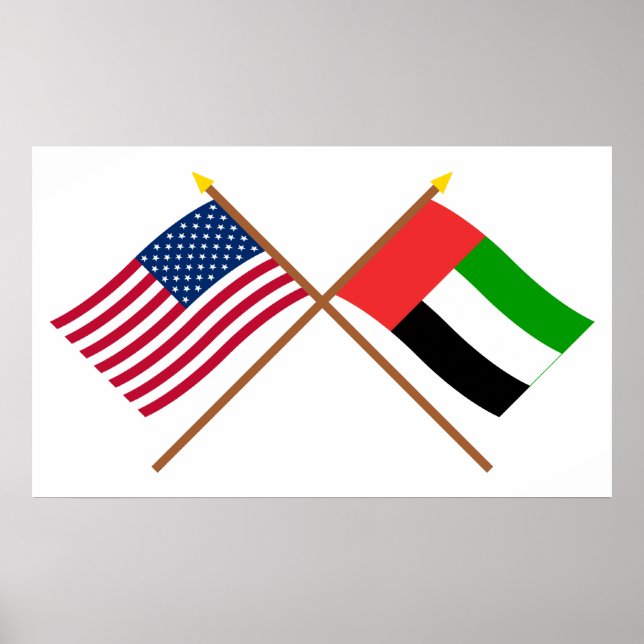 Affiches États-Unis et Émirats arabes unis Drapeaux croisés (Devant)