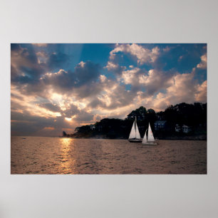 Affiches États-Unis, Massachusetts. Voile au coucher du sol