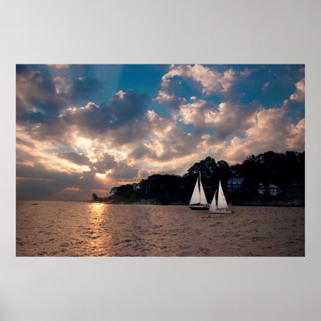 Affiches États-Unis, Massachusetts. Voile au coucher du sol (Devant)