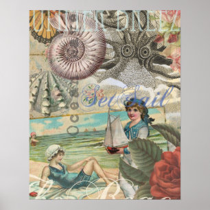 Affiches Été plage vintage rétro victorien