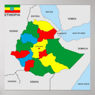 Affiches ethiopia country map flag