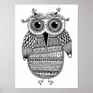 Affiches Ethnic Owl Ink Drawing 2