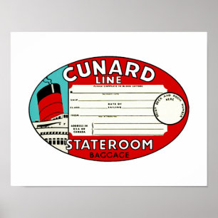 Affiches Étiquette de bagage de ligne Cunard