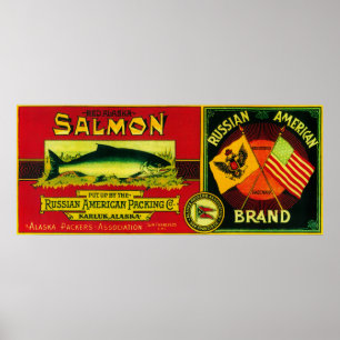 Affiches Étiquette de boîte de saumon américain russeKarluk