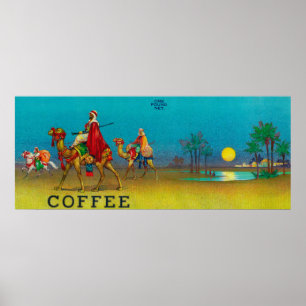 Affiches Étiquette de café de scène de désert
