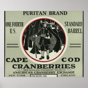 Affiches Étiquette de canneberge de marque de puritain de