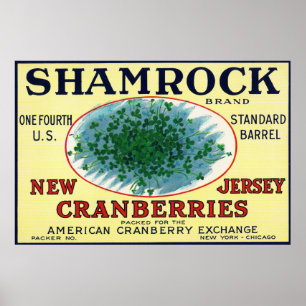 Affiches Étiquette de canneberge de marque de shamrock