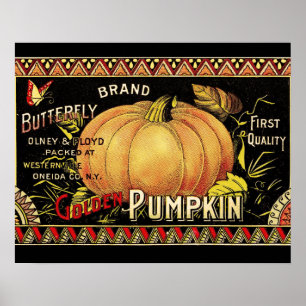 Affiches Étiquette de citrouille Antique Papillon de marque