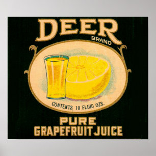 Affiches étiquette de jus de pamplemousse de marque Cerfs d