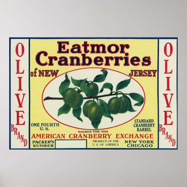 Affiches Étiquette de la marque Olive Eatmor Cranberries (Devant)