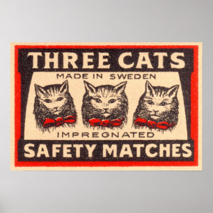 Affiches Étiquette de trois de chats matchs de sécurité