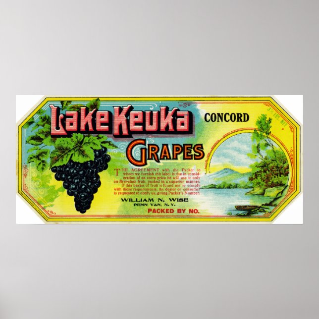 Affiches Étiquette des raisins de concorde du lac Keuka (Devant)