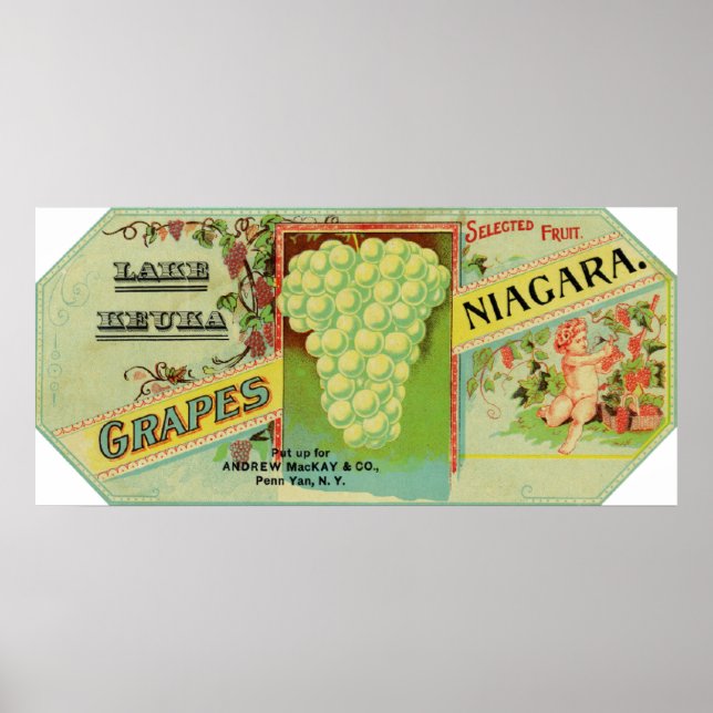 Affiches Étiquette des raisins du lac Keuka Niagara (Devant)