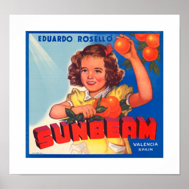 Affiches Étiquette orange de faisceau de soleil (Devant)