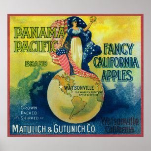 Affiches Étiquette Pacifique de caisse du Panama Apple