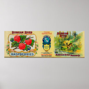 Affiches Étiquette russe de framboise de rivière