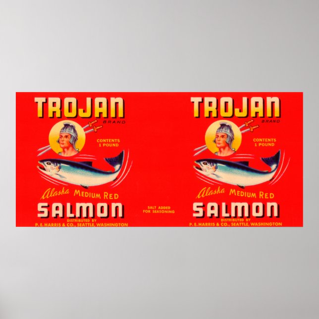 Affiches Étiquette Saumon de marque Trojan - Rouge (Devant)