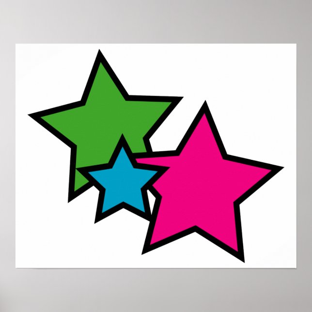 Affiches Étoiles colorées néon rétro pour chambre d'enfants (Devant)