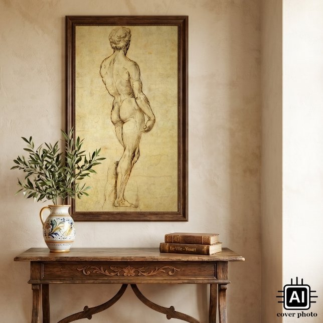 Affiches Étude de la statue de David de Michelangelo par Ra (Study of Michelangelo's David by Raphael is a vintage Renaissance sketch of David from behind.)